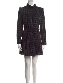 Rebecca Taylor NEW Women's Plaid High Neck Ruffle Long Sleeve Mini Dress Size Large