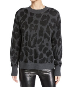 RTA LIAM METALLIC ANIMAL PRINT CREW NECK PULLOVER SWEATER SIZE XS