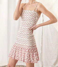 STORIA FLORAL PRINT SMOCKED MINI DRESS SIZE SMALL