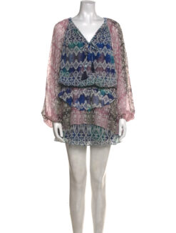 RAMY BROOK KAYDEN MULTI BLUSH SILK LONG SLEEVE MINI DRESS SMALL