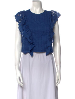 SEA NEW YORK BLUE EYELET COTTON RUFFLE FRILL TOP BLOUSE SIZE 2