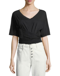 A.L.C. Womens Trinity V-Neck Short Sleeve Shirt Top Blouse Size XS Black