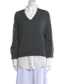 BROCHU WALKER GRAY CASHMERE WOOL V-NECK LAYERED PULLOVER SWEATER LARGE