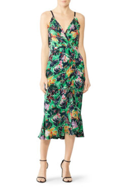 Saloni Womens Jennie Floral Silk Sleeveless V-Neck Midi Dress Size 2