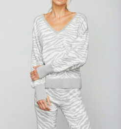 SUNDAYS GARMENTORY ASH ZEBRA PRINT V-NECK SWEATER SIZE 0/XS