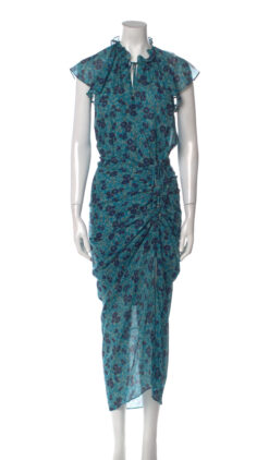 Veronica Beard Womens Brynlee Floral Silk Flutter Sleeve Ruched Midi Dress Size 0