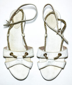 CHLOE PARIS NEUTRAL IVORY CANVAS VINTAGE GLADIATOR FLATS SANDALS SIZE 36