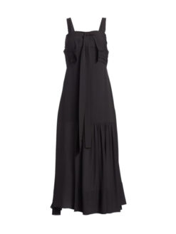 3.1 Phillip Lim Black Silk Square Neck Tie Front Gown Maxi Dress Size 0