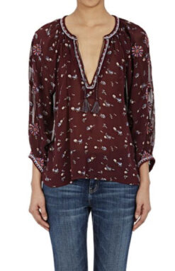 Ulla Johnson Lida Printed Silk V-Neck Top Blouse Size 2