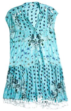 Poupette St. Barth Printed V-Neck Tassel Mini Dress Size XS
