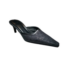 Coach Libby Black Metallic CC Logo Canvas Leather Mules Slides Heels Size 6