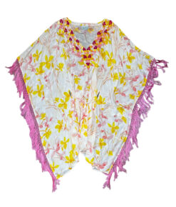 Taj by Sabrina Crippa Floral Paillette Fringe Kaftan Dress Size Small