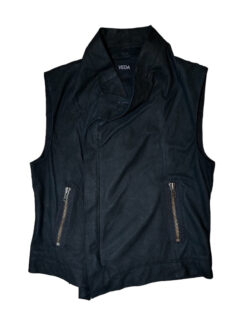 Veda Black Leather Sleeveless Moto Jacket Vest Medium