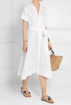Lisa Marie Fernandez White Linen Short Sleeve Midi Shirt Dress Size 2/Medium