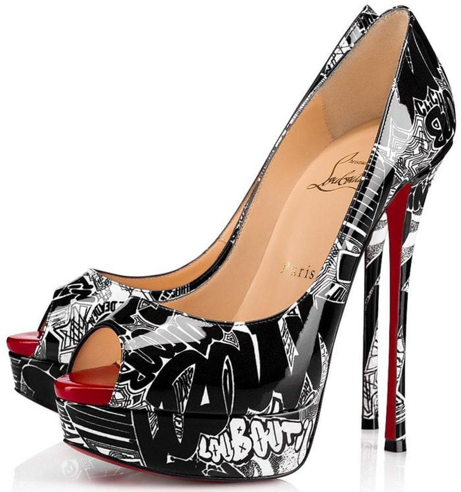 Christian Louboutin NIB Fetish Peep Toe Stiletto Heel Graffitti Platform Pumps 39.5 - Image 2