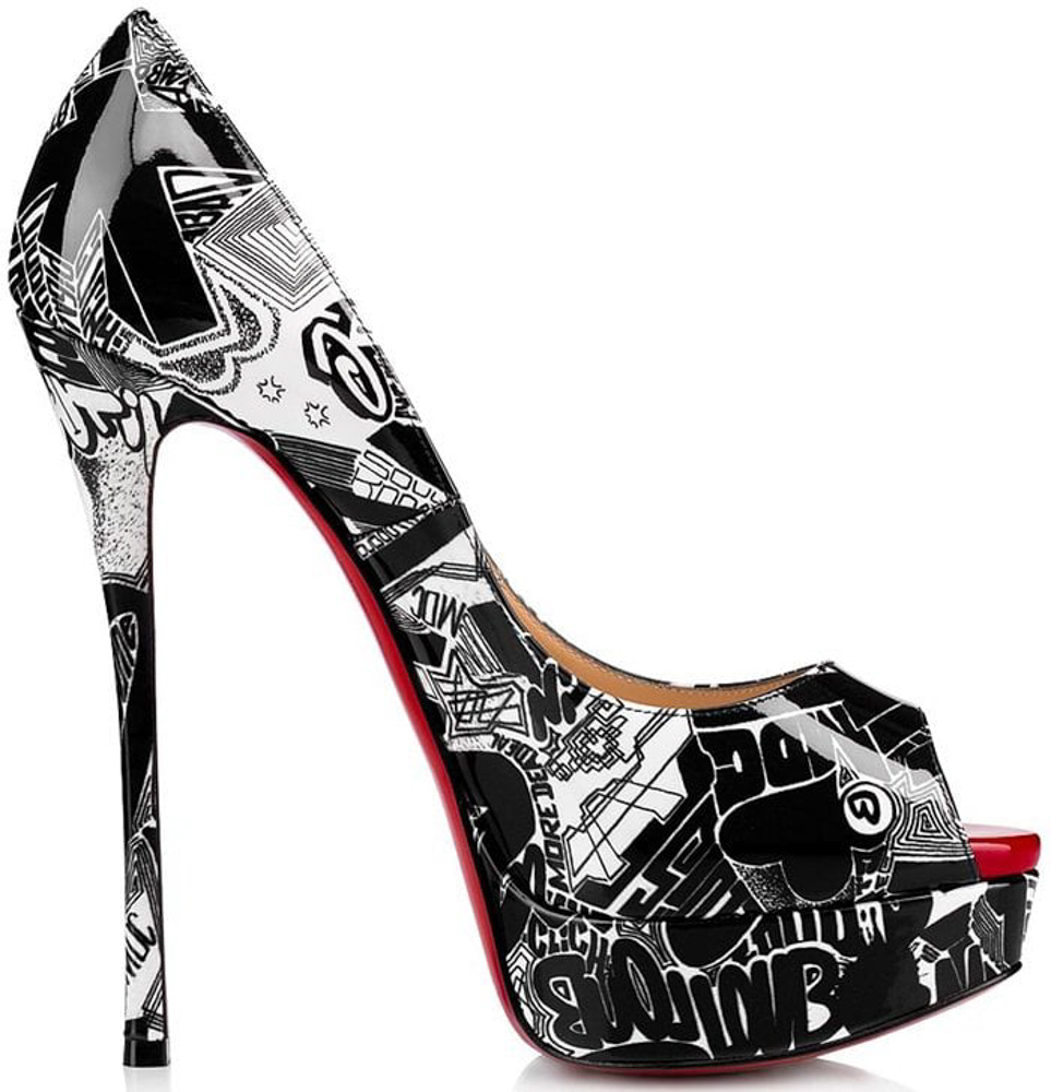 Christian Louboutin NIB Fetish Peep Toe Stiletto Heel Graffitti Platform Pumps 39.5