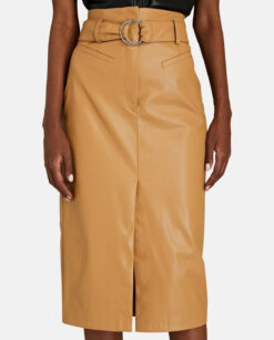 Intermix NEW Womens Joanna Vegan Leather Belted Midi Skirt Size 2