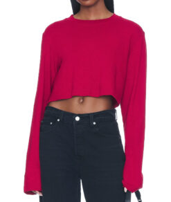 Cotton Citizen NWT The Tokyo Crew Neck Cropped Long Sleeve Top Small Pink