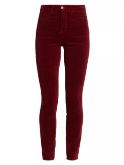 L'Agence NEW Womens Margot Burgundy Velvet High Rise Skinny Jeans Pants 30