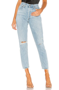 AGOLDE Womens Jamie Light Wash Tapered Leg High Rise Button Fly Jeans 25