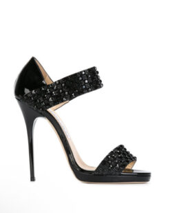 Jimmy Choo Lee Crystal Stud Embellished Stiletto Heel Pumps Sandals 40 Black