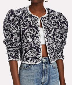 Sea New York Theodora Quilted Crop Jacket Size XS Blue White Paisley