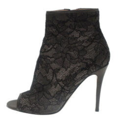 Valentino Garavani Black Floral Lace Leather Open Toe Heels Ankle Boots 40
