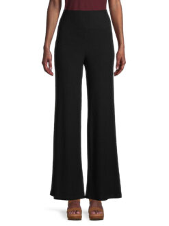 Bailey 44 NWT Womens Alena Black Ribbed High Rise Wide Leg Trousers Pants XS