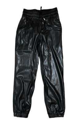 Blank NYC Womens Vegan Leather High Rise Tapered Joggers Pants XS Black
