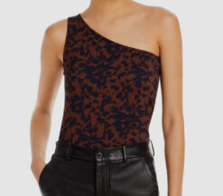 L'Agence Womens Thalia One Shoulder Sleeveless Animal Print Top Blouse XS