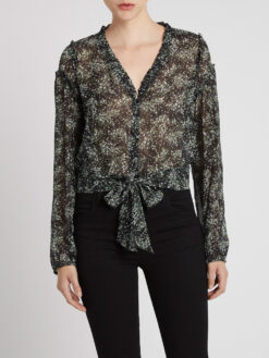 Paige Womens Tulia Floral Silk Tie Waist Long Sleeve V-Neck Top Blouse Small