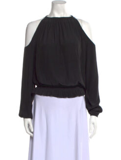 Ramy Brook Womens Crew Neck Long Sleeve Cold Shoulder Top Blouse XS Black