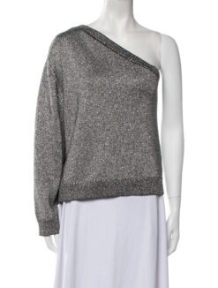 RtA Silver Metallic Knit One Shoulder Pullover Sweater Size XS