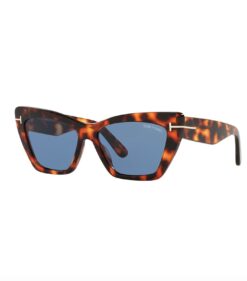 Tom Ford Womens Wyatt Havana 56mm FT0871 Cat Eye Blue Lens Sunglasses