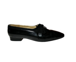 Silvia Fiorentina Italy Vintage Black Patent Block Heel Lace Up Flats 7