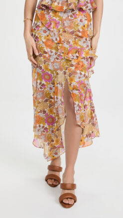 Veronica Beard NEW Eleonora Floral Silk Chiffon Tiered Midi Skirt Size 0