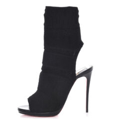 Christian Louboutin NIB Cheminene 120 Black Open Toe Pull On Sock Boots Heels 39.5