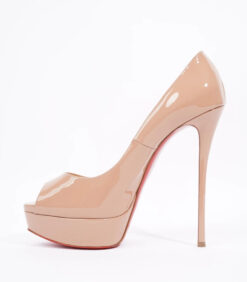 Christian Louboutin NIB Fetish 130 Nude Patent Peep Toe Platform Heels Pumps 40