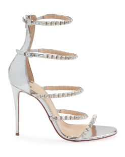 Christian Louboutin NIB Forever Girl 100 Silver Metallic Studded Sandals Heels 39 NEW