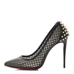 Christian Louboutin NIB Guni Spikes Black Leather Mesh Heels Pumps 39.5 NEW