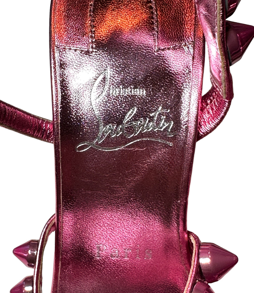 Christian Louboutin NIB Spikita Stiletto Heel Spiked Ankle Strap Metallic Pink Sandals - Image 4