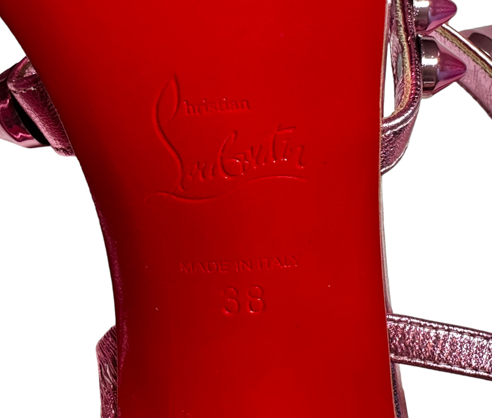 Christian Louboutin NIB Spikita Stiletto Heel Spiked Ankle Strap Metallic Pink Sandals - Image 6