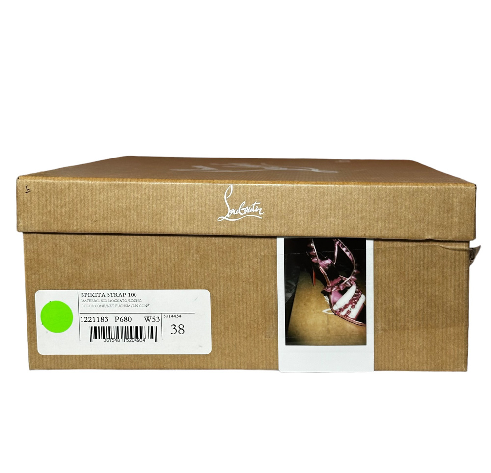 Christian Louboutin NIB Spikita Stiletto Heel Spiked Ankle Strap Metallic Pink Sandals - Image 7