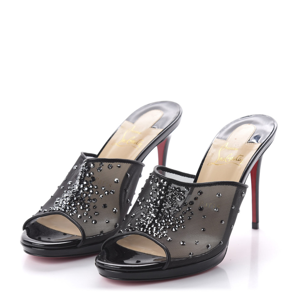Christian Louboutin NIB Violas Mule Open Toe Crystal Strass Stiletto Heel Sandals Pumps 40 - Image 4