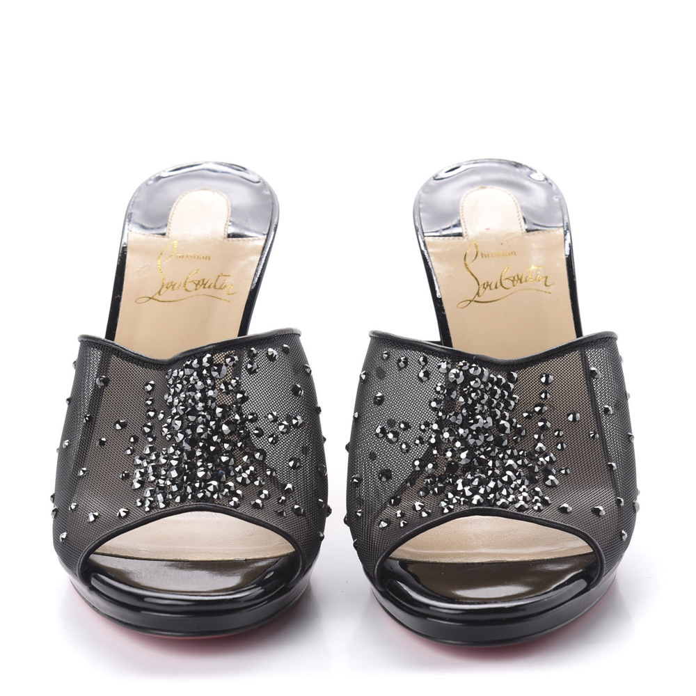 Christian Louboutin NIB Violas Mule Open Toe Crystal Strass Stiletto Heel Sandals Pumps 40 - Image 5