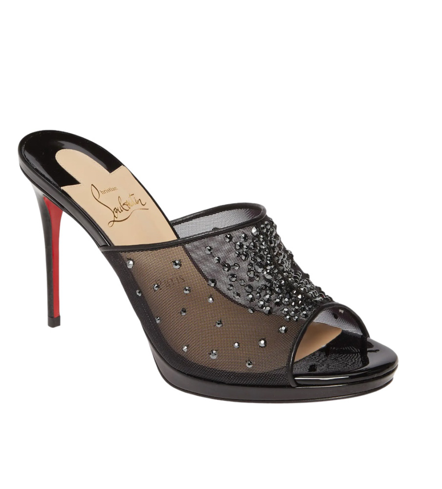 Christian Louboutin NIB Violas Mule Open Toe Crystal Strass Stiletto Heel Sandals Pumps 40