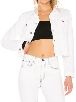 GRLFRND Cara Cropped Denim Distressed Jean Jacket Vienna White XS