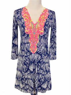 Lilly Pulitzer Bordeaux House of Nemo Beaded Long Sleeve V-Neck Mini Dress Med