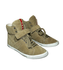 Prada Women's Beige Suede High Top Designer Sneakers Size 36.5