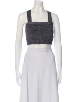 Derek Lam 10 Crosby Womens Sqaure Neck Sleeveless Metallic Crop Top Blouse XS